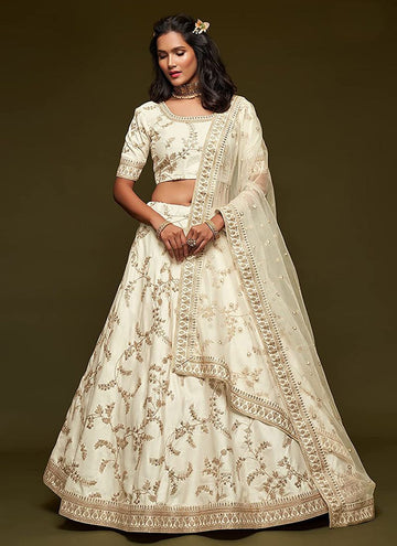 Simple White Lehenga Designs in Art Silk